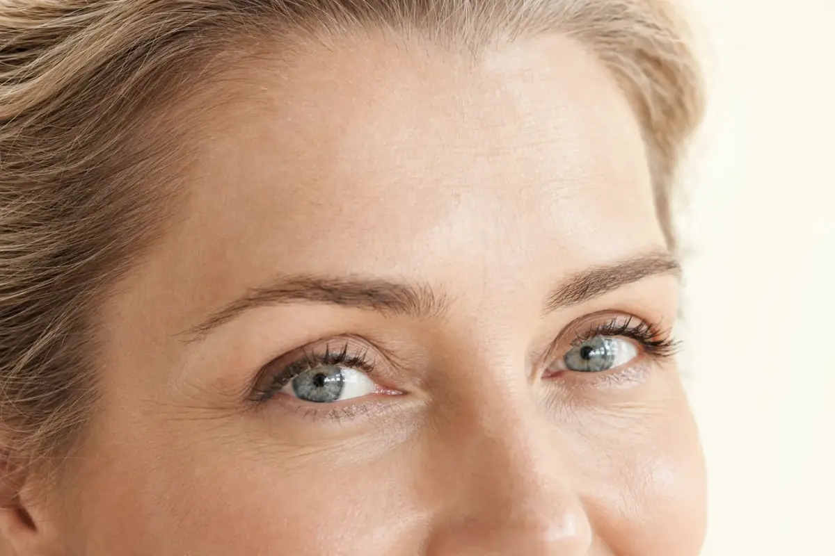Close-up of the upper face of a woman in her forties