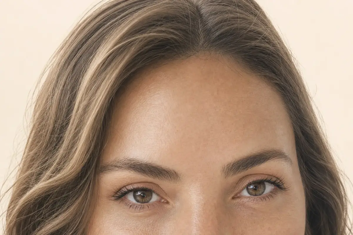 Close-up of the forehead and eyes of a woman in her thirties
