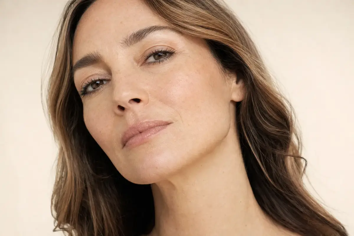 Woman in her forties tilting her head