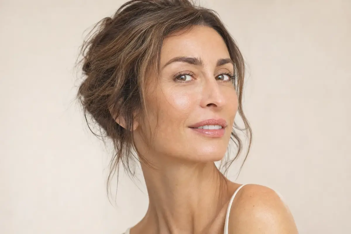 Woman in her forties with refreshed lifted mid-face