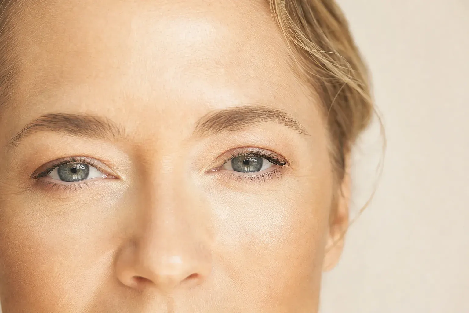 Close-up of the eye area of a woman in her forties