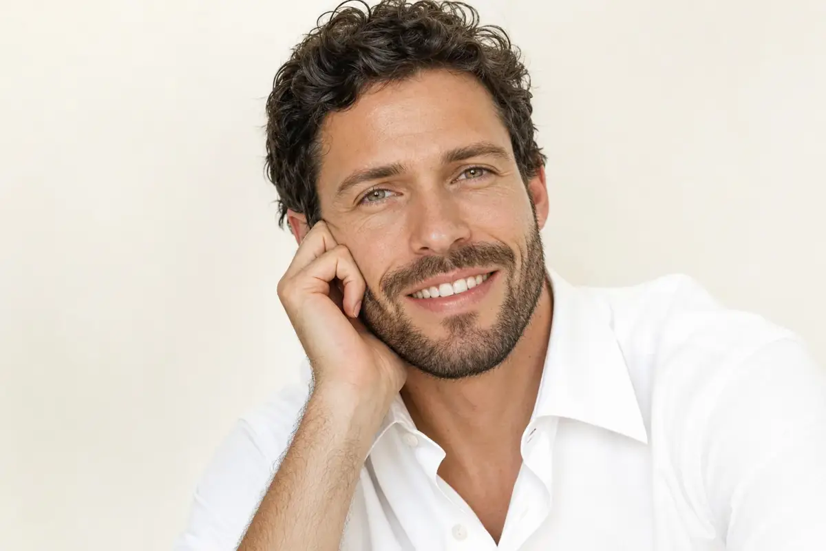Man in his thirties in a crisp white shirt