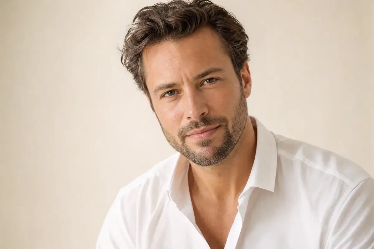 Portrait of a confident man in his late thirties with a short groomed beard