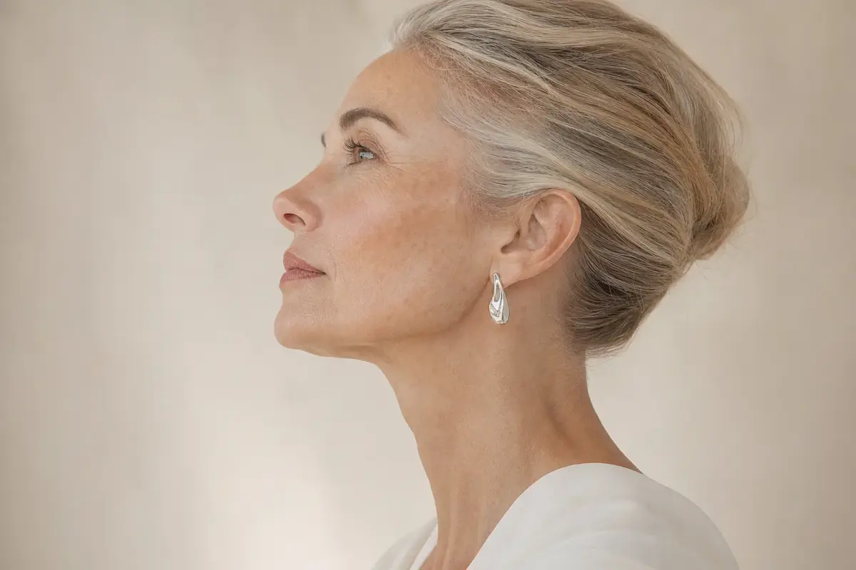 Side profile of a woman in her fifties
