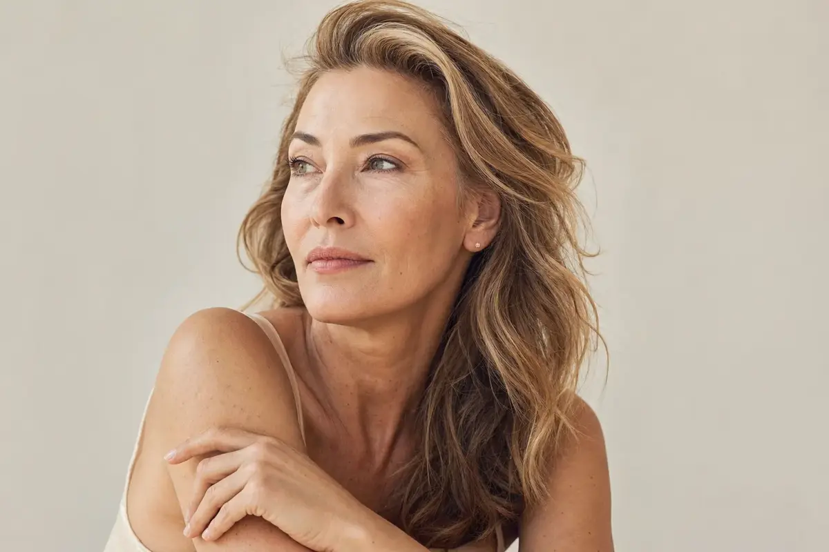Two-thirds portrait of a woman in her late forties