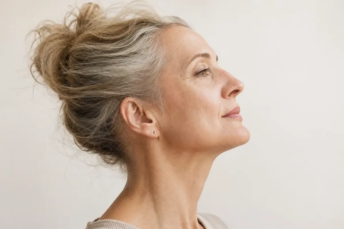 Woman in her fifties in profile